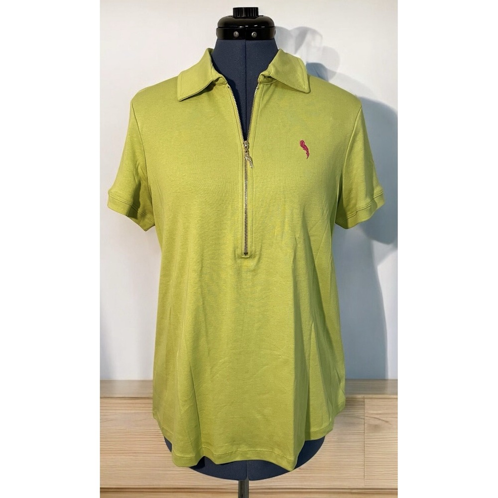 NWT Pappagallo Lime Green 1/2 Zip Short Sleeve Polo Preppy Resort Golf Coastal L